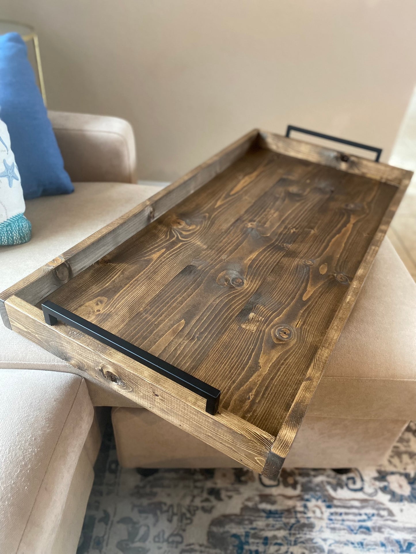 24" x 28" - Rustic Farmhouse Ottoman Tray - Deep Rim