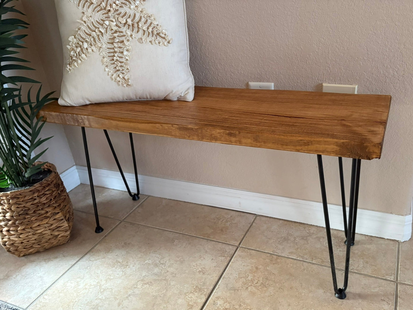 Rustic Farmhouse Bench with Hairpin Legs