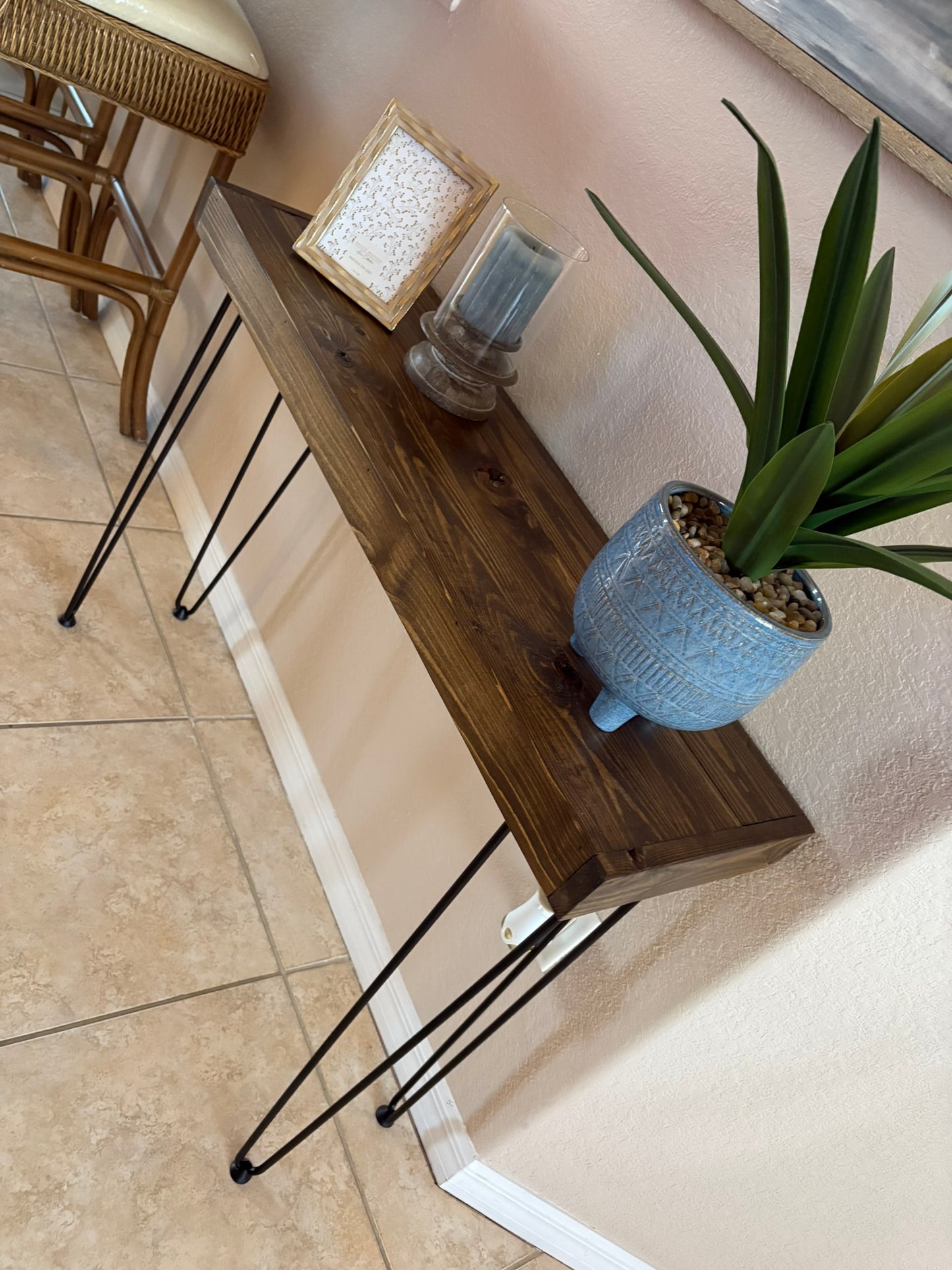 Rustic Farmhouse Wood Plank Console Table with Hairpin Legs