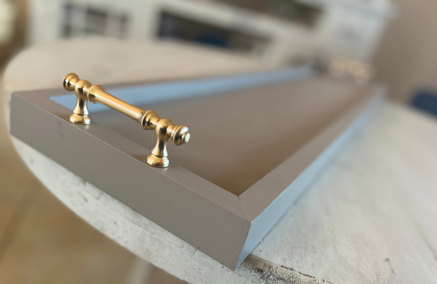 Studio Taupe Modern Long Tray with Antique Lux-Style Handles