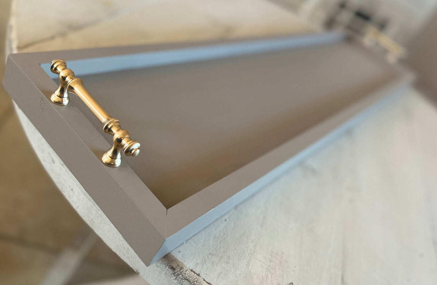 Studio Taupe Modern Long Tray with Antique Lux-Style Handles