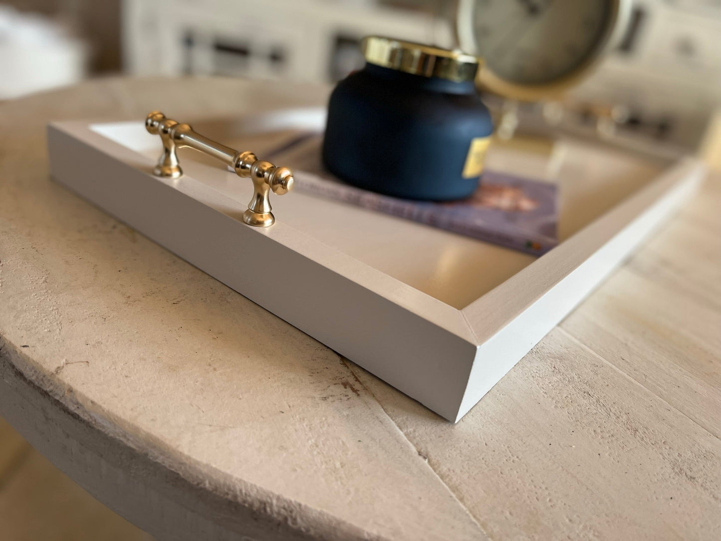 Shoeloace Cream - Modern Long Tray with Antique Lux-Style Handles