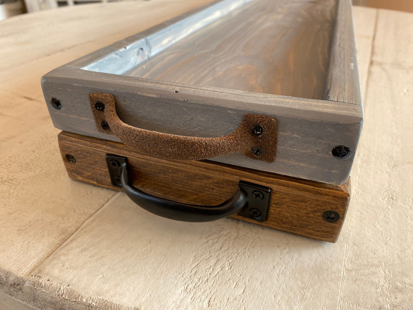 Dark Walnut - Rustic Farmhouse Long Tray with Handles