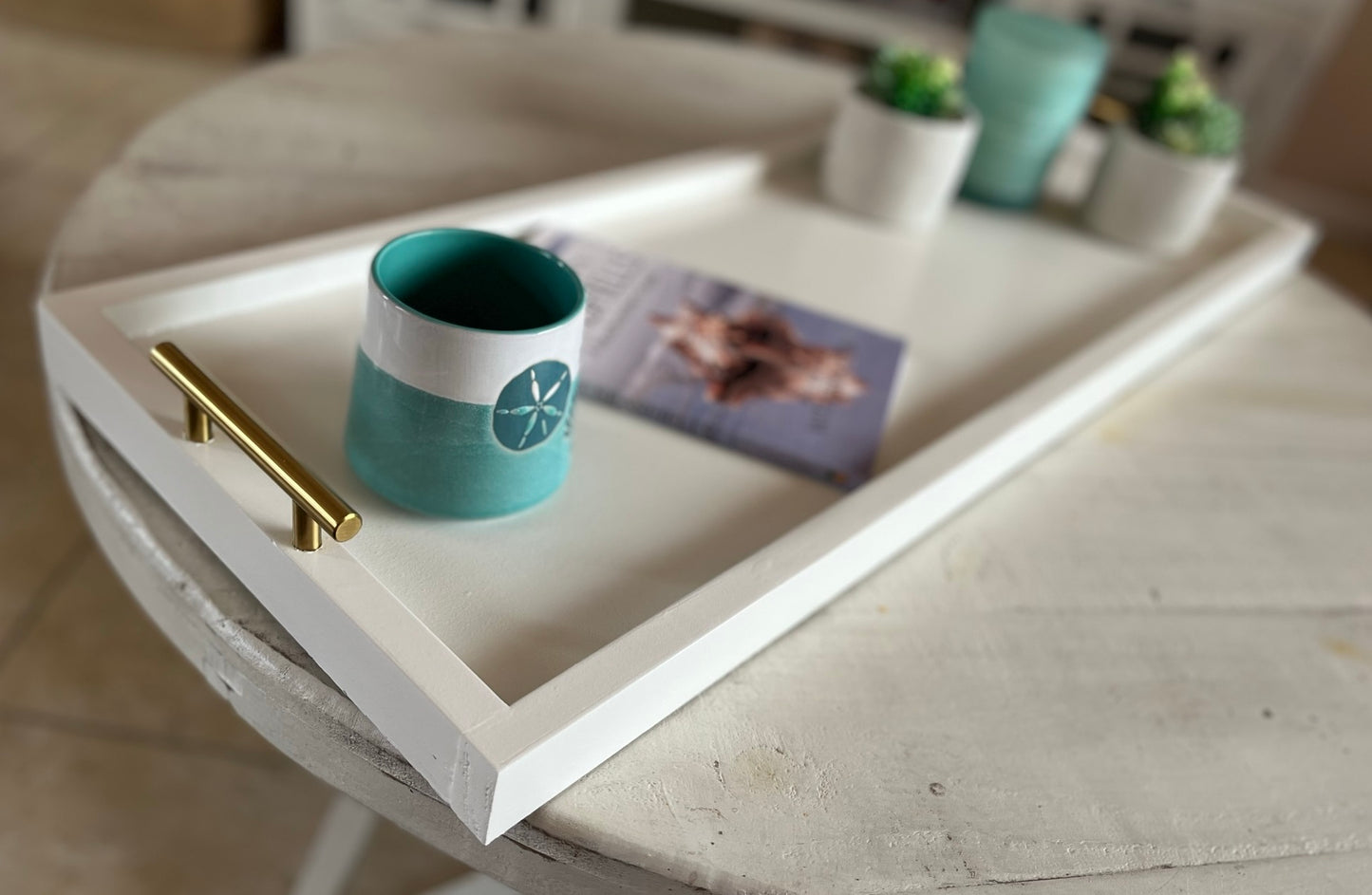 White - Modern Long Tray with Handles