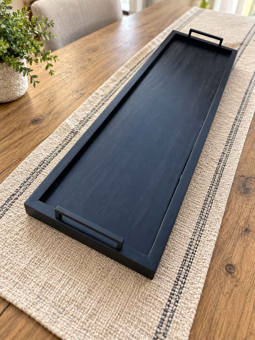 Black Modern Mid Century Long Wooden Tray