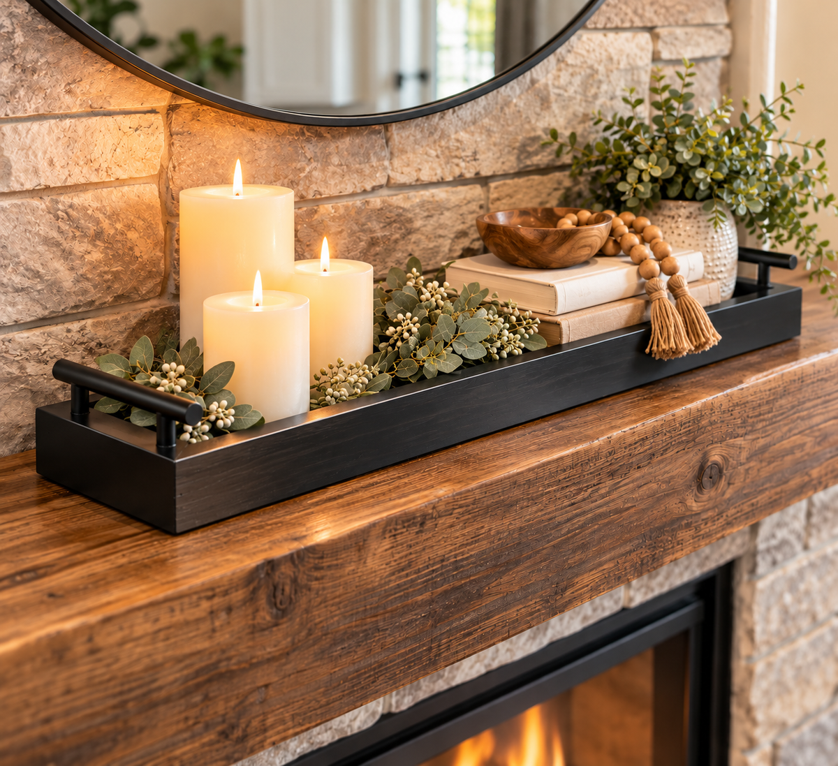 Black Modern Mid Century Long Wooden Tray