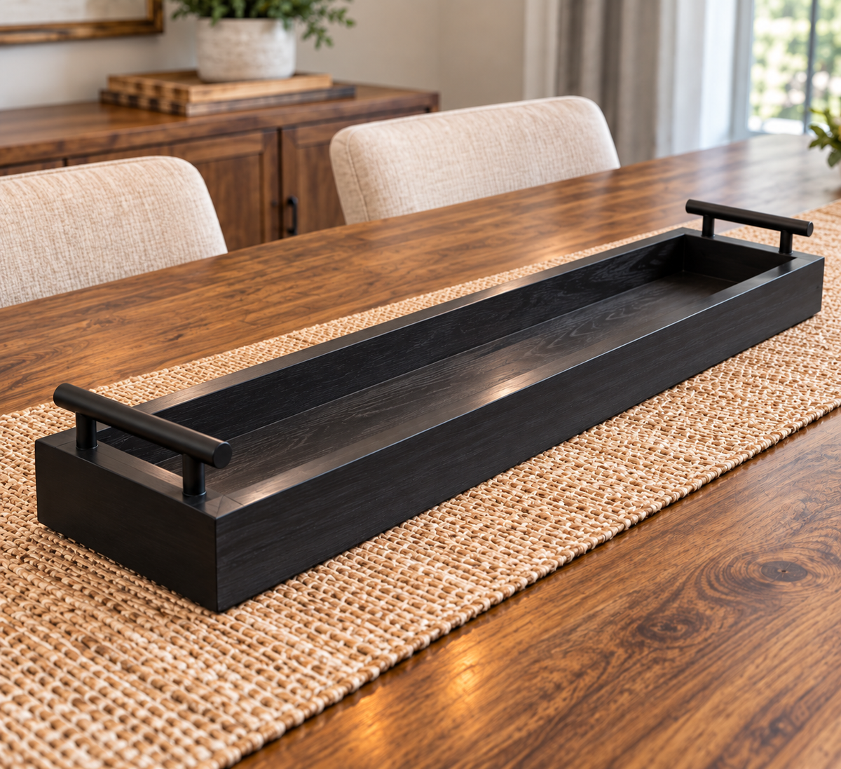 Black Modern Mid Century Long Wooden Tray
