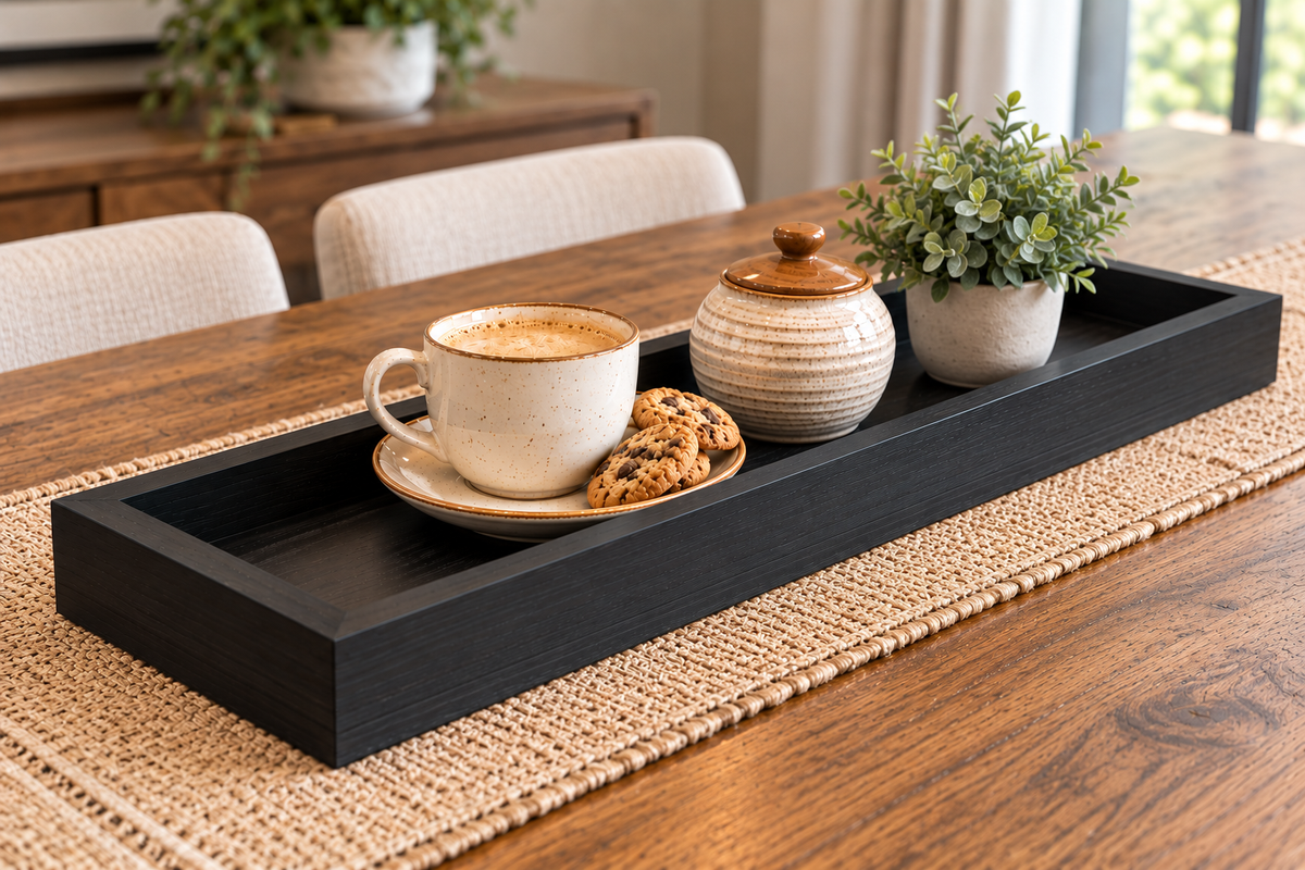 Black Modern Mid Century Long Wooden Tray