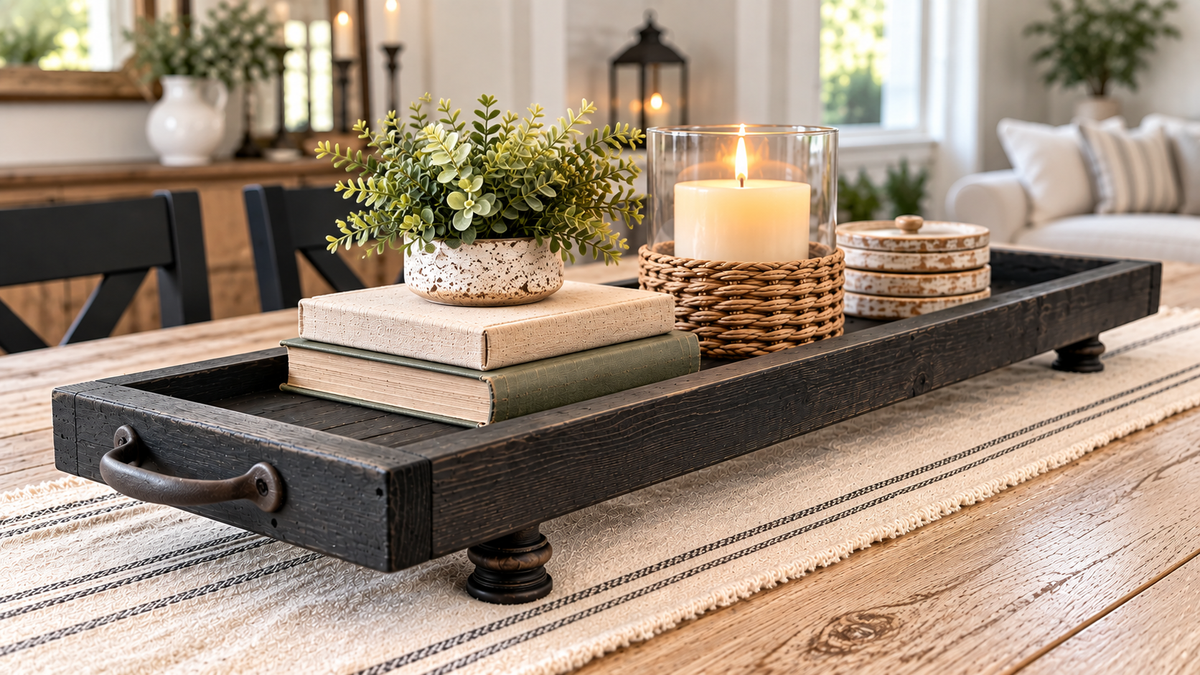 Dark Walnut Farmhouse Long Wooden Tray Riser