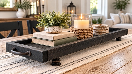 Black Farmhouse Long Wooden Tray Riser