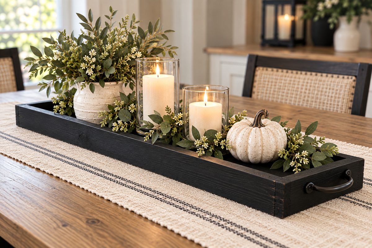 Black Rustic Farmhouse Long Wooden Tray