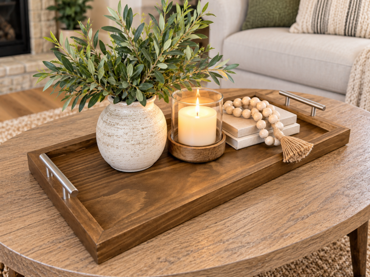 Dark Walnut Modern Mid Century Long Wooden Tray