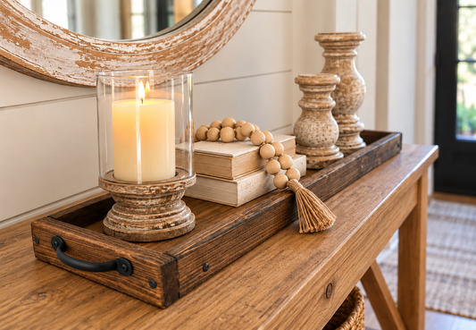 Dark Walnut Farmhouse Long Wooden Tray