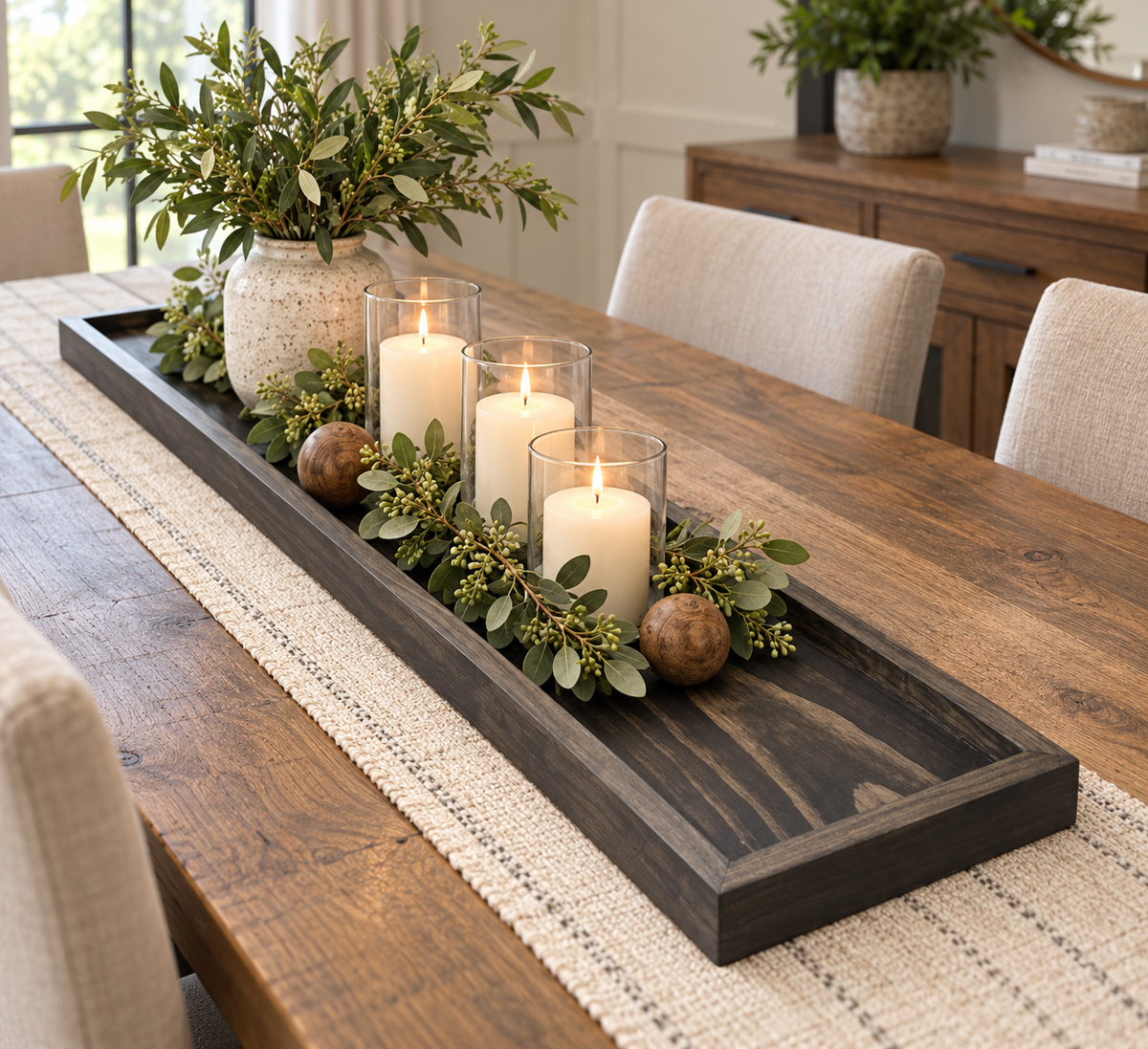 Espresso Modern Mid Century Long Wooden Tray