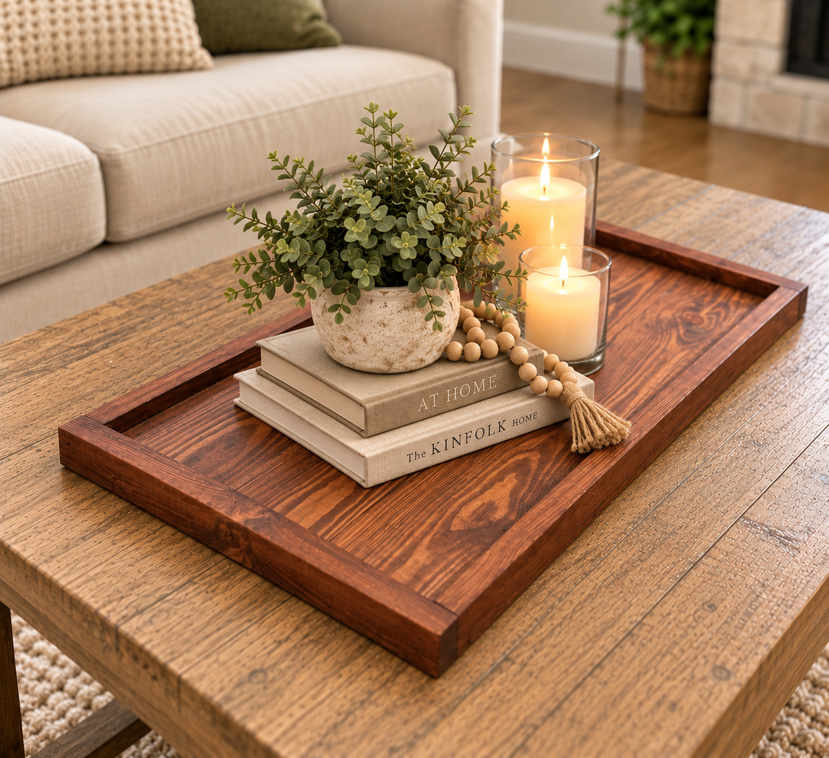 Honey Farmhouse Long Wooden Tray