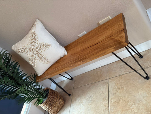 Rustic Farmhouse Bench with Hairpin Legs