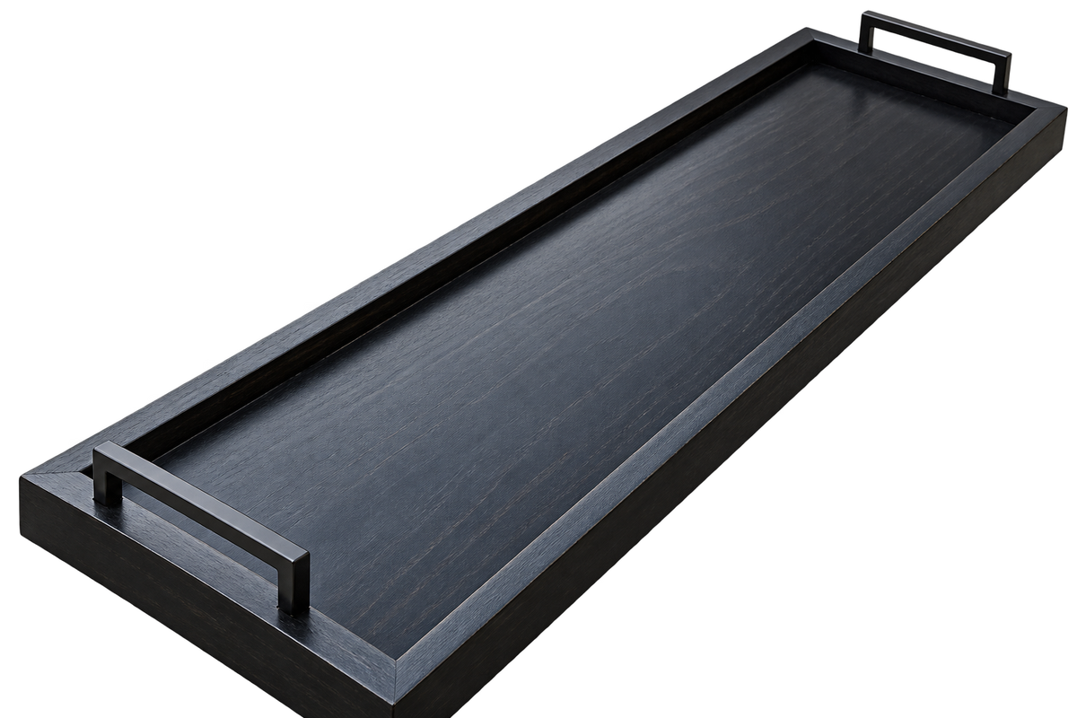 Black Modern Mid Century Long Wooden Tray