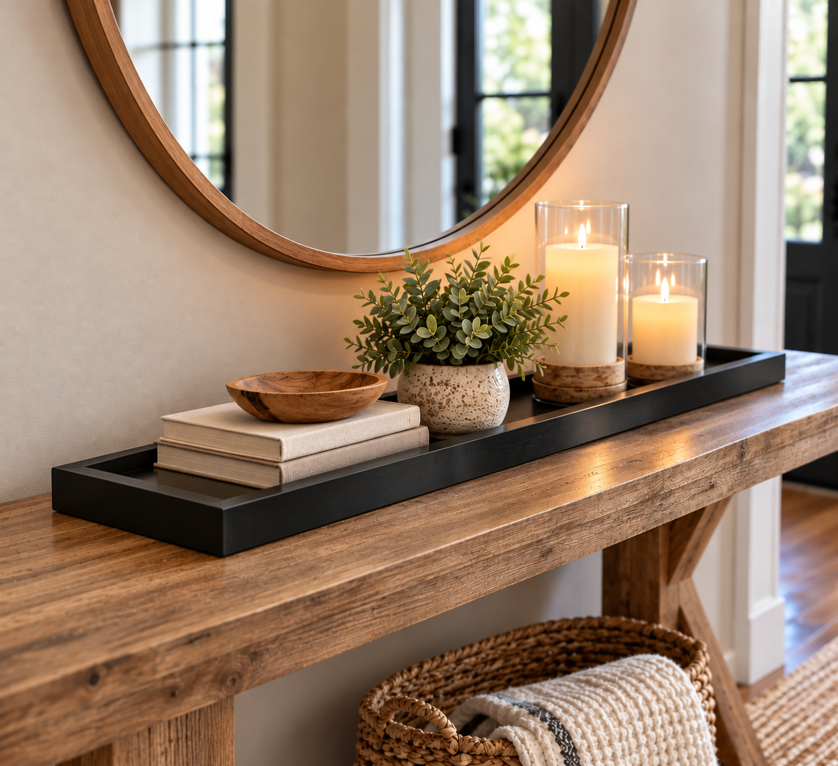 Black Modern Mid Century Long Wooden Tray