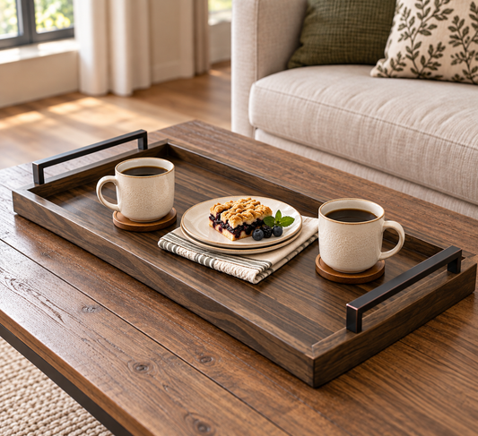 Espresso Modern Mid Century Long Wooden Tray - Extended Sizes