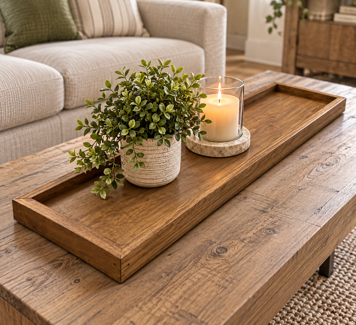 Special Walnut Modern Mid Century Long Wooden Tray
