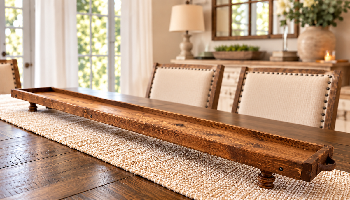 Dark Walnut Farmhouse Long Wooden Tray Riser