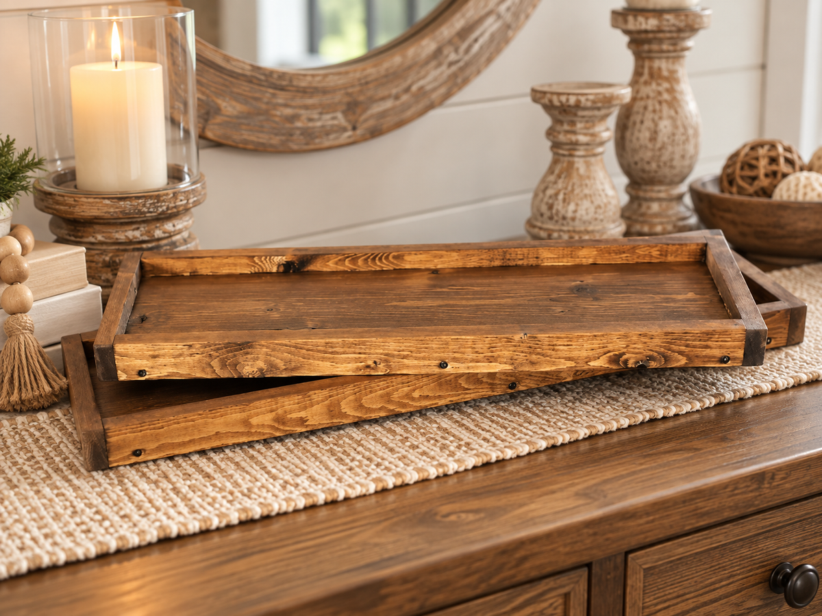 Provincial Light Walnut Farmhouse Long Wooden Tray
