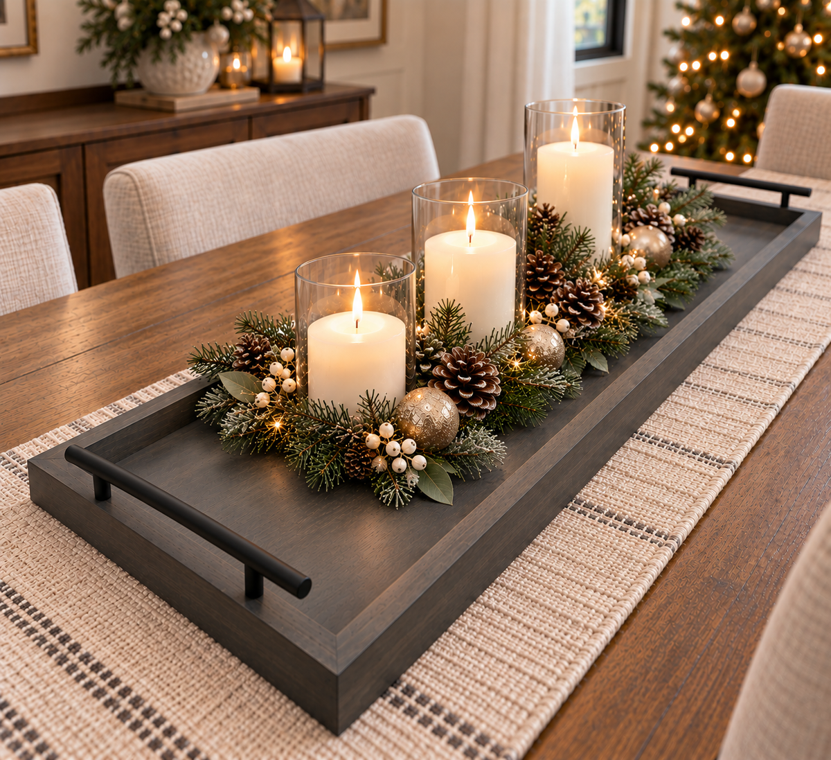 Weathered Gray Modern Mid Century Long Wooden Tray