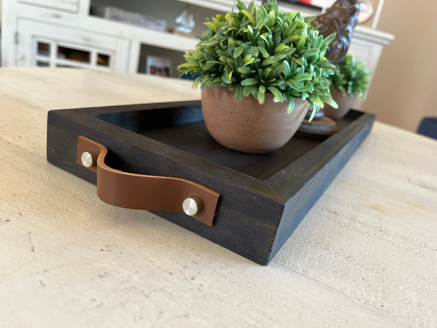 Dark Walnut - Urban Western Long Tray with Leather Handles